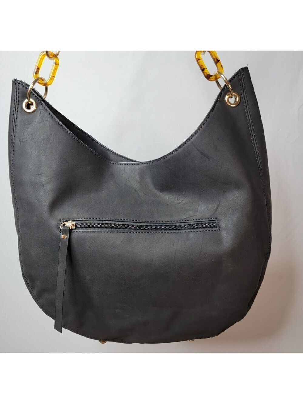 Est. 1946 Black Faux Leather Hobo Bag – Tortoise Chain Shoulder Strap - Picture 3 of 7